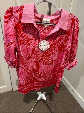 Umgee Pink & Red Floral Collared Blouse